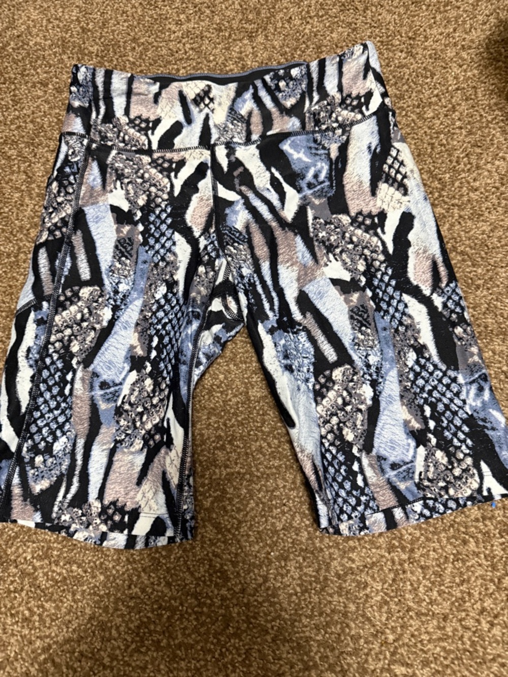Calvin Klein Abstract Animal-Print Bike Shorts in Black, Gray & Cream